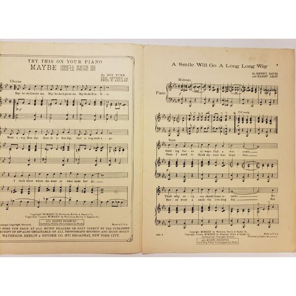 Sheet Music- A Smile Will Go A Long Way by Benny Davis & Harry Akst Vintage 1923 - Picture 3 of 4